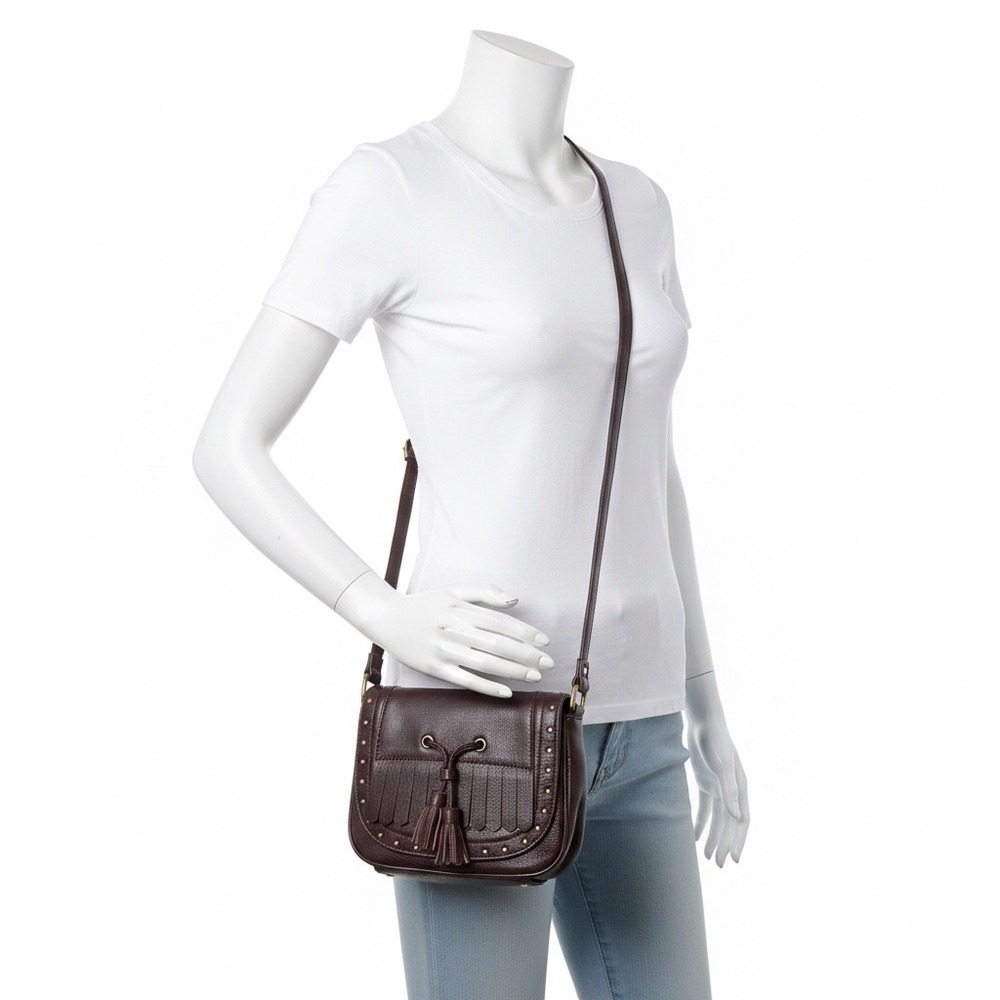 Tommy Hilfiger Burgundy‎ Leather Crossbody Bag Tassel Fringe Saddle Purse Women